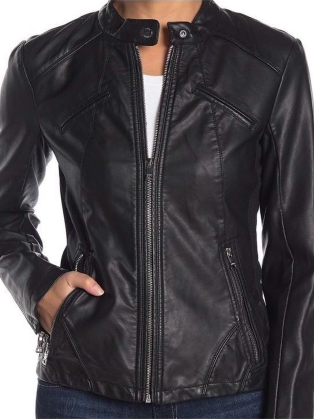 Guess Dark Green/Black Faux Leather Moto Jacket